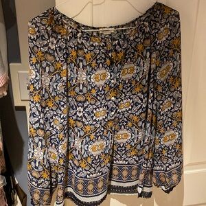 Lucky brand patterned navy blouse in size large